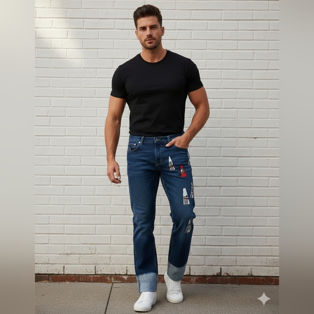 CASTELBAJAC Men's Blue Jeans with Graphic Details